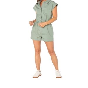 CELEBRITY PINK Juniors Short Sleeve Bungee Waist Romper - oil green (S)